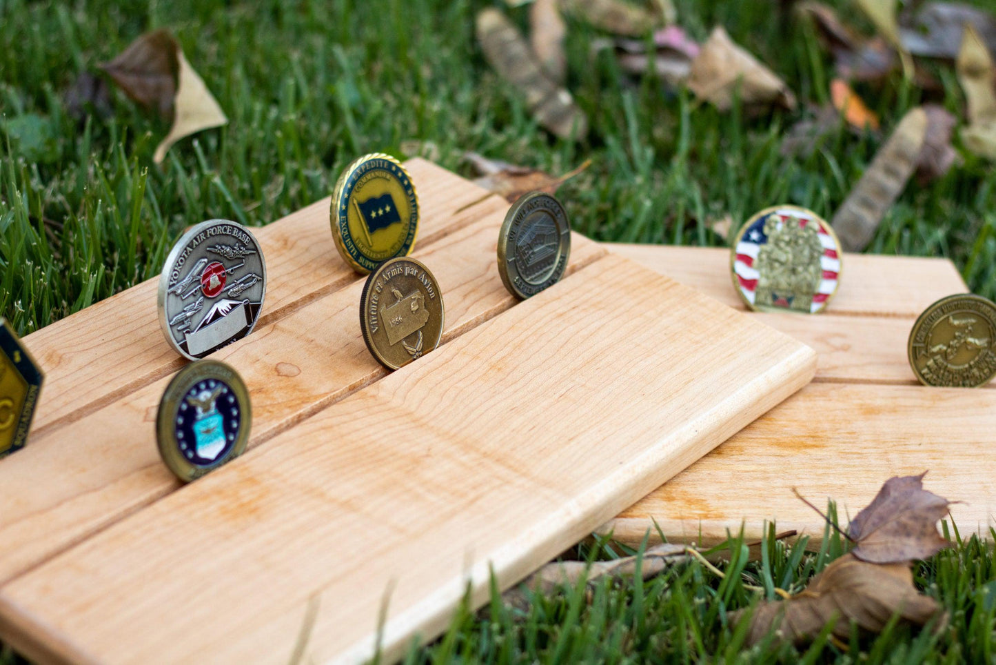 Challenge Coin / Business Card Display - 2 Lines - Maple - Amethyst Ridge